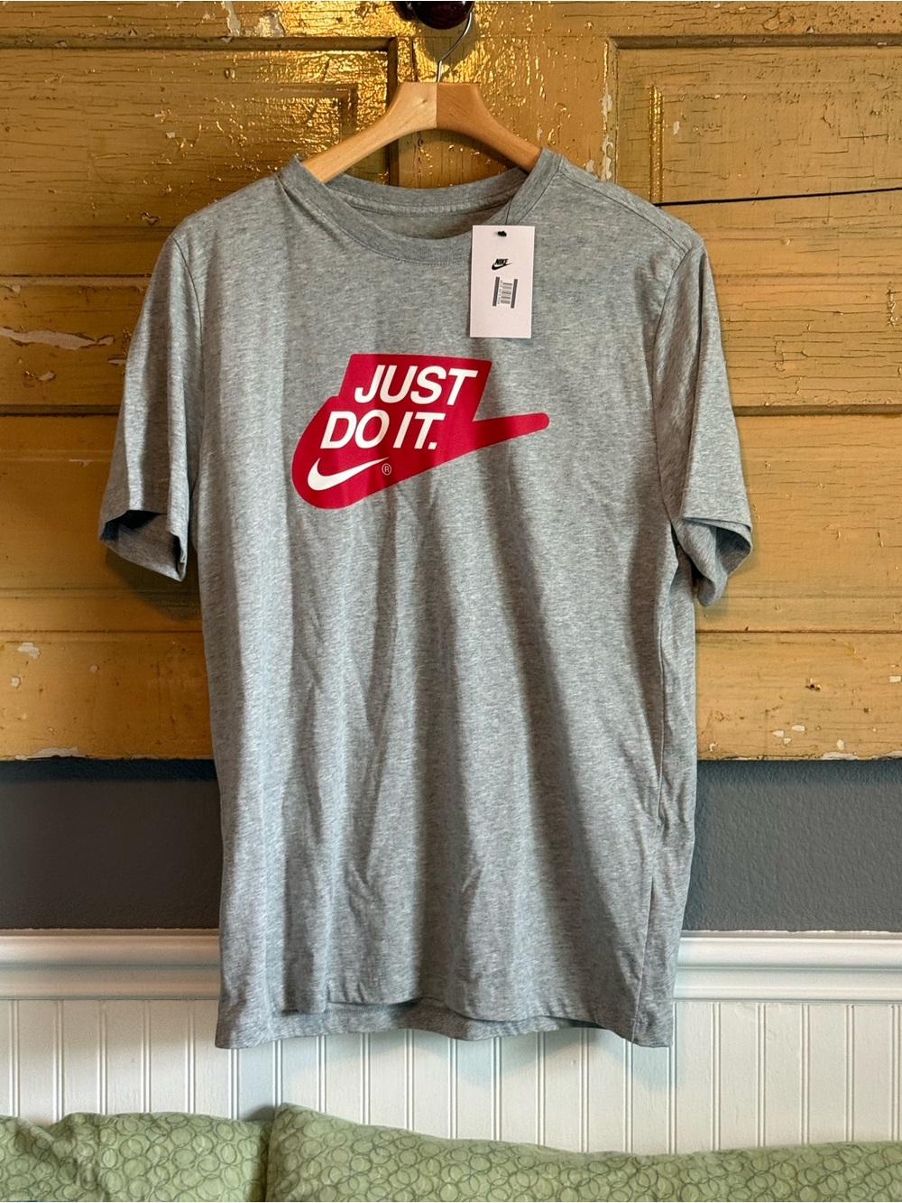 Nike Gray Short Sleeve Tee with Red 'Just Do It' Graphic